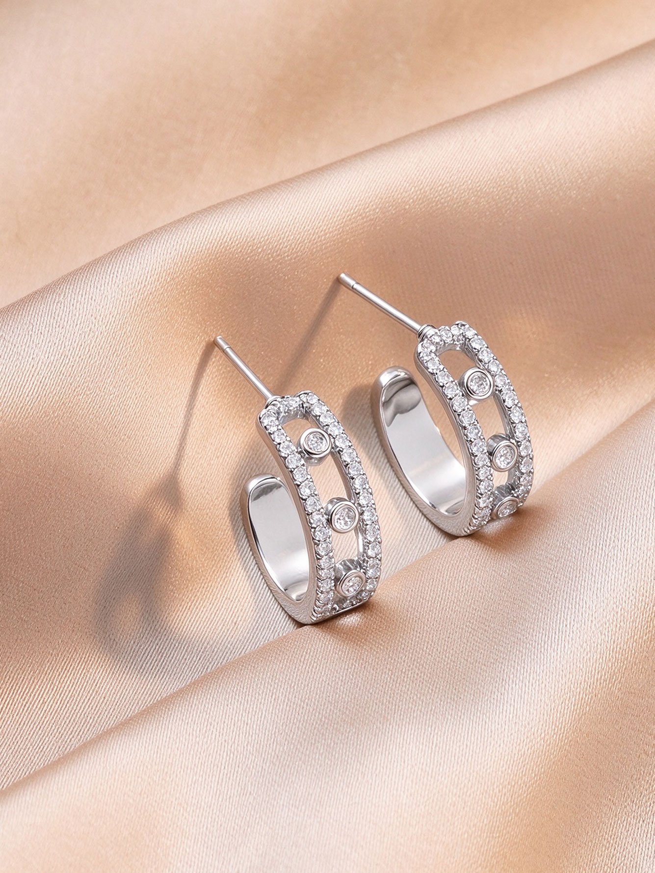 Silver Crystal Hoop Earrings