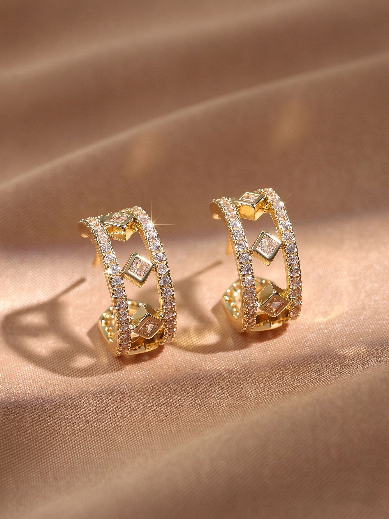 Gold Crystal Hoop Earrings