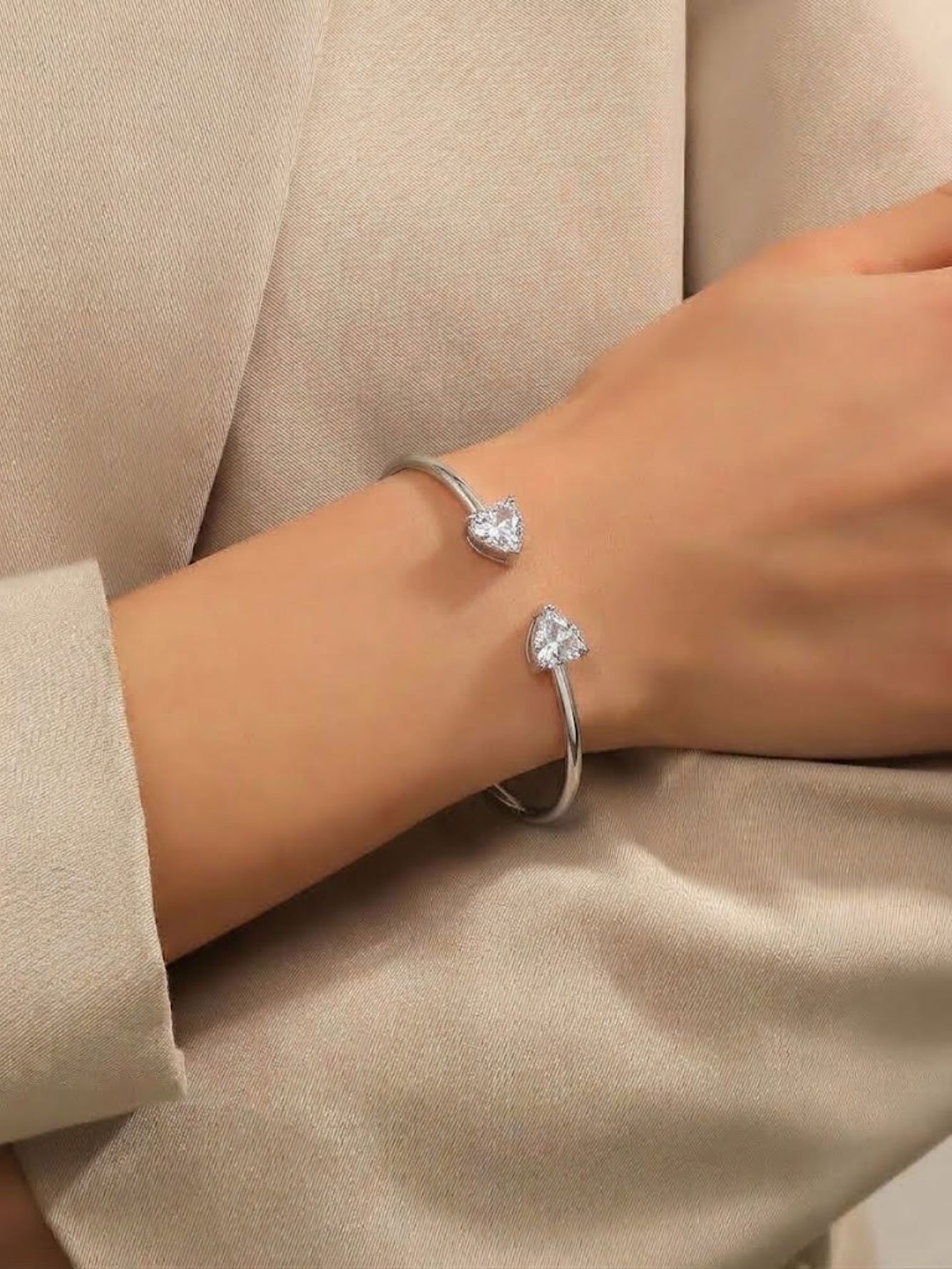 Silver Heart Cuff Bracelet