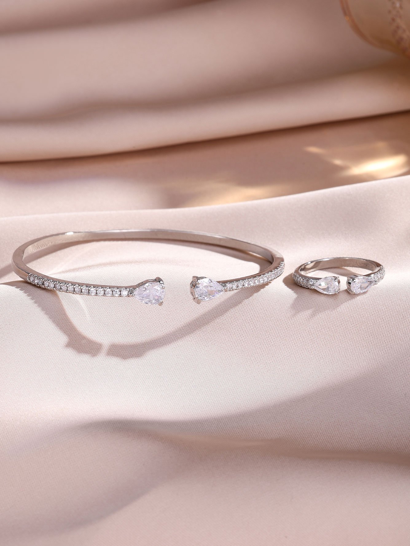 Set of 2 Silver Crystal Cuff Bracelet