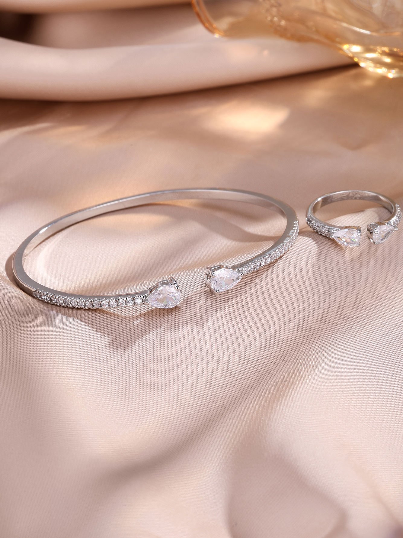 Set of 2 Silver Crystal Cuff Bracelet