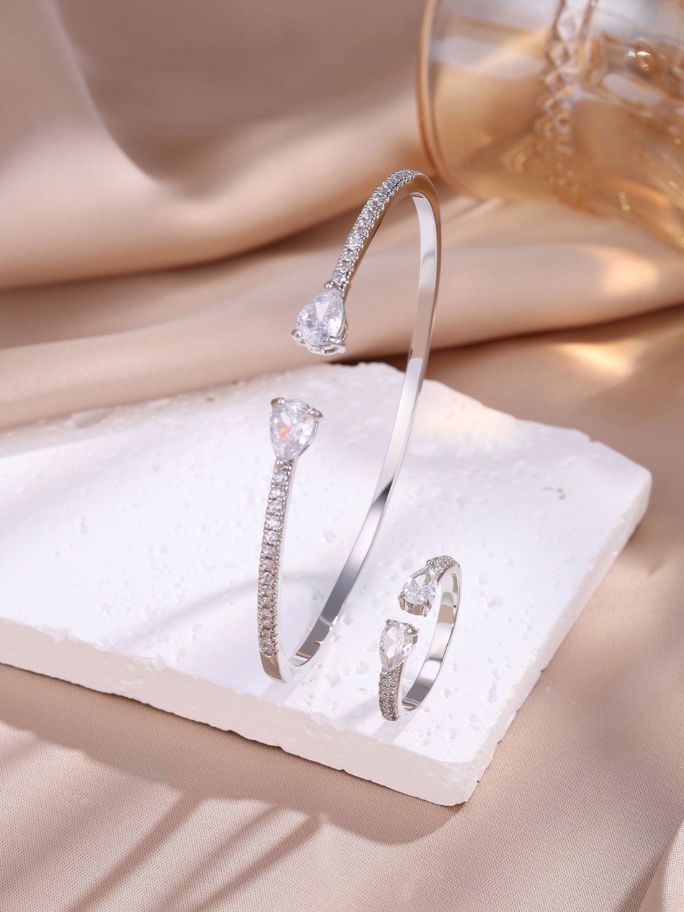 Set of 2 Silver Crystal Cuff Bracelet
