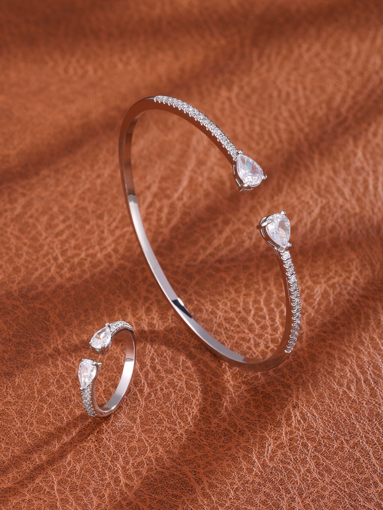 Set of 2 Silver Crystal Cuff Bracelet