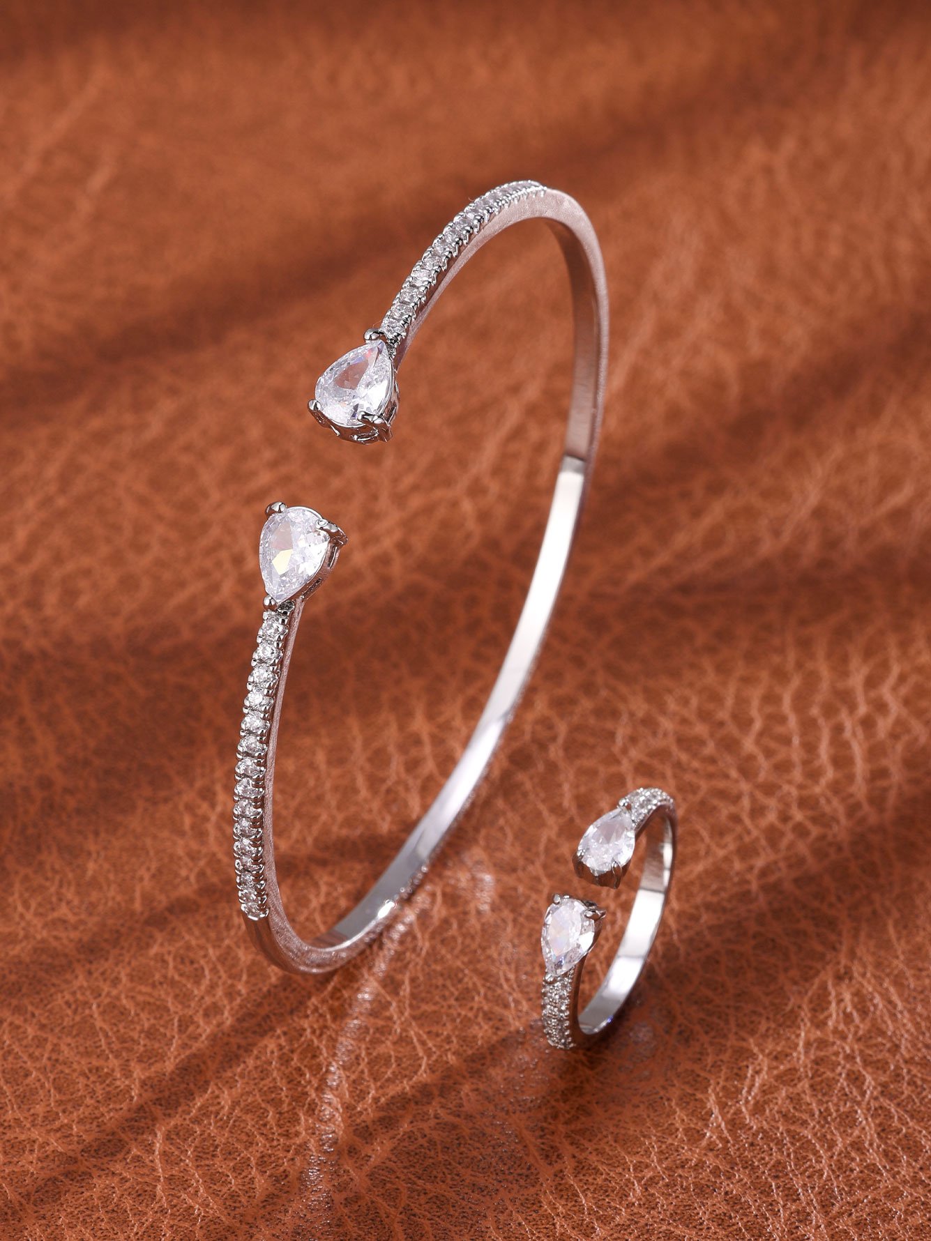 Set of 2 Silver Crystal Cuff Bracelet