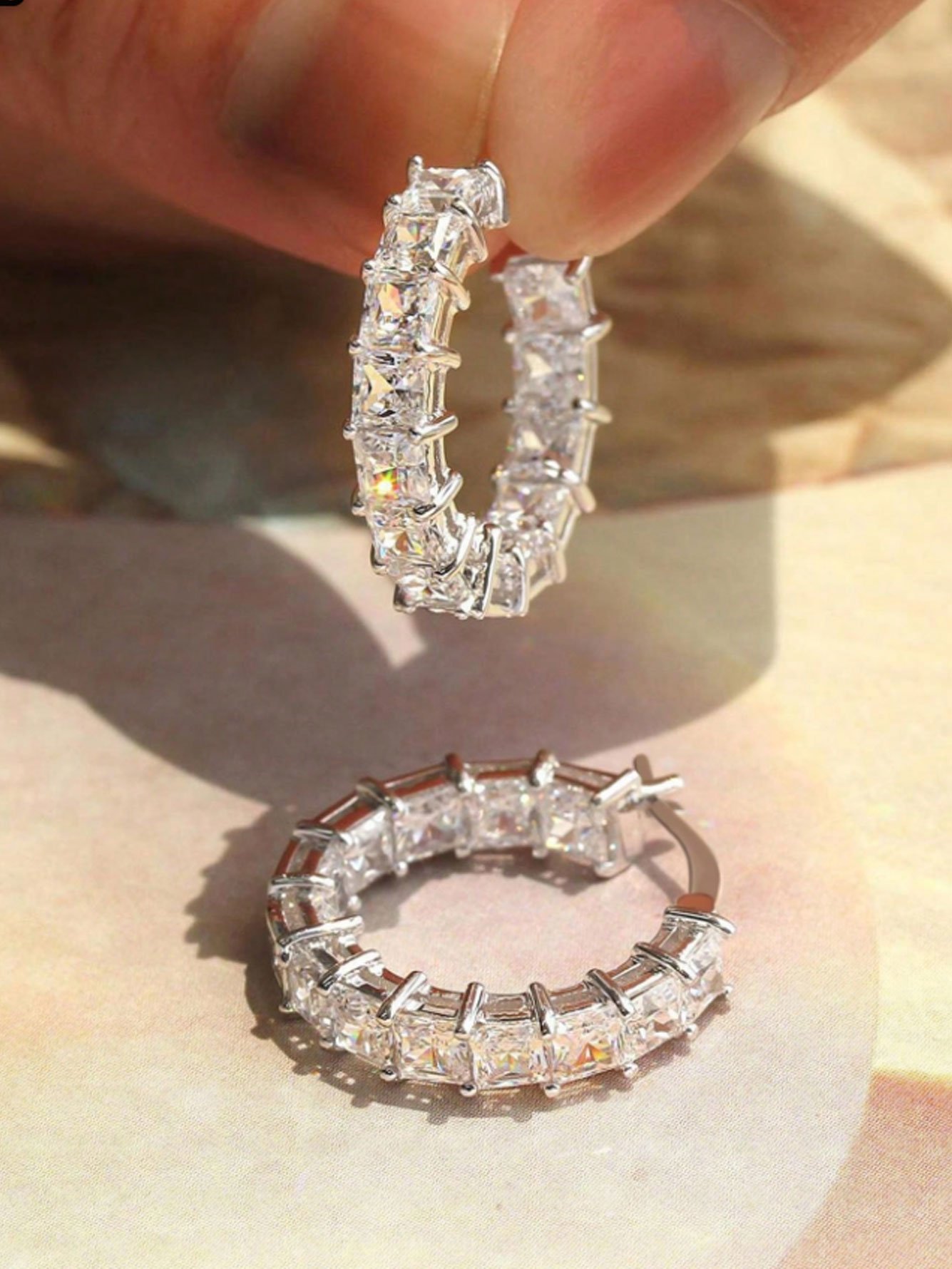 Silver Gemstone Hoop Earrings