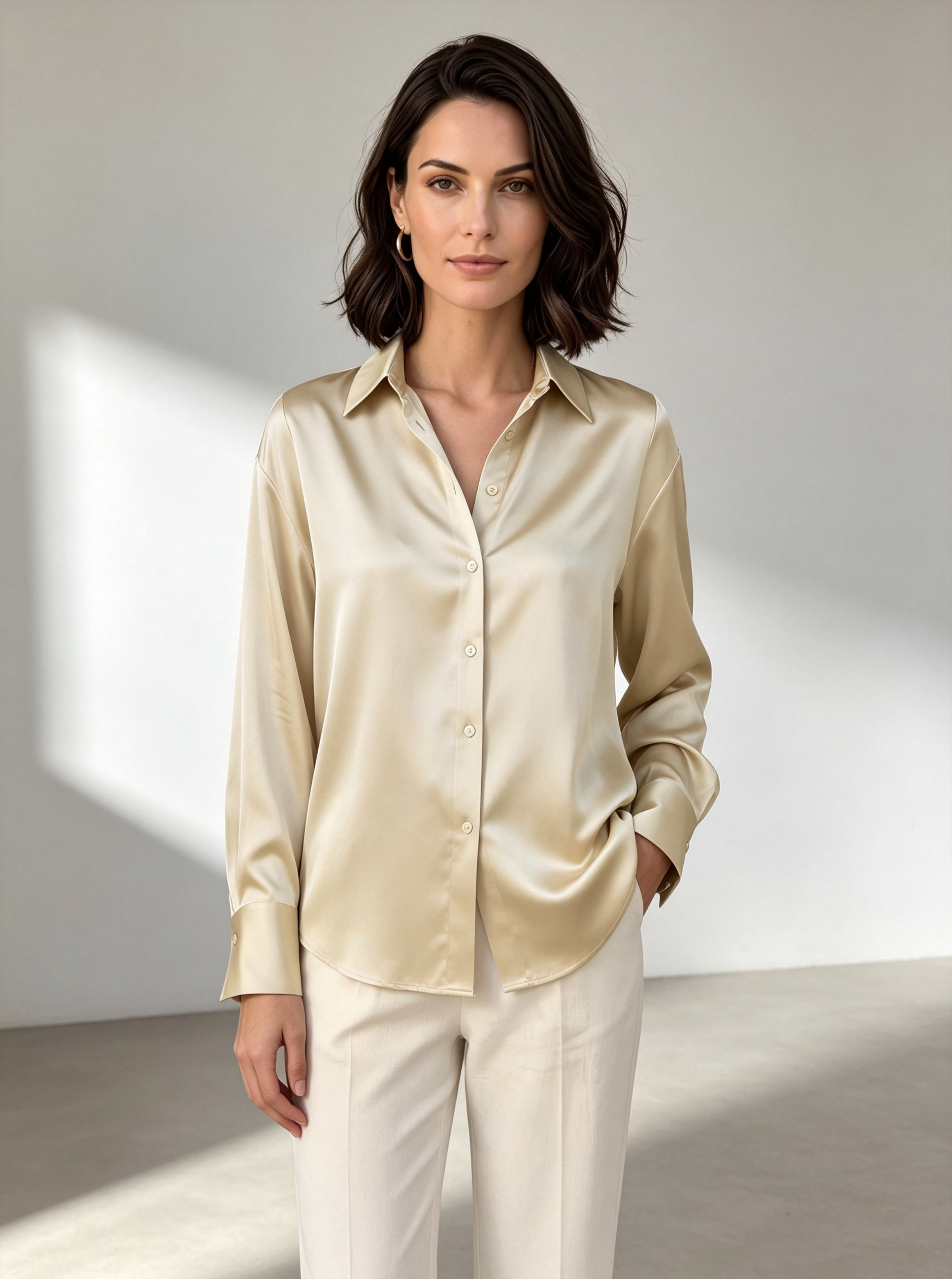 Beige Solid Long Sleeves Regular Shirt