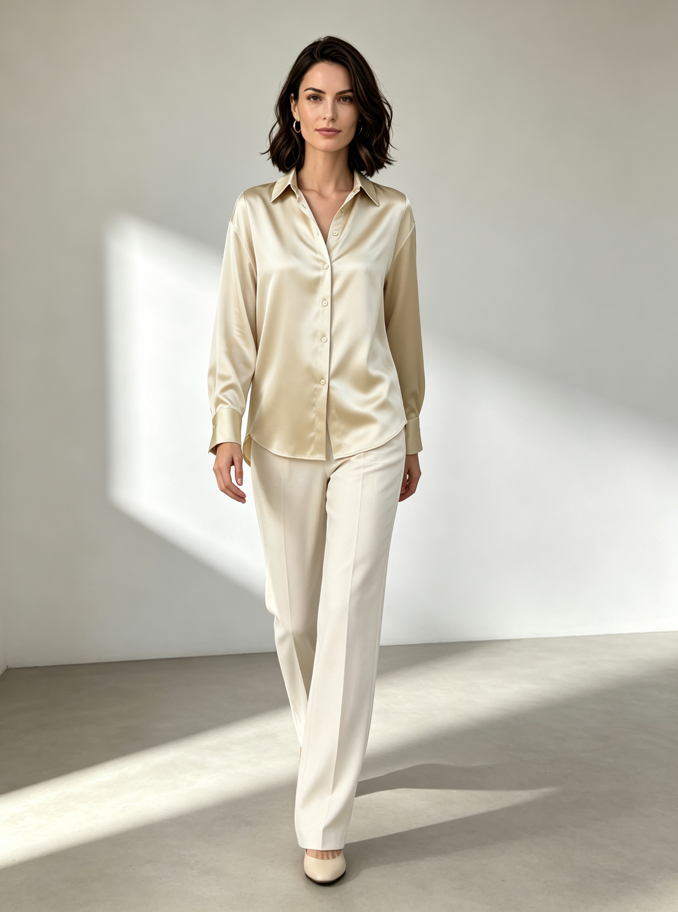 Beige Solid Long Sleeves Regular Shirt