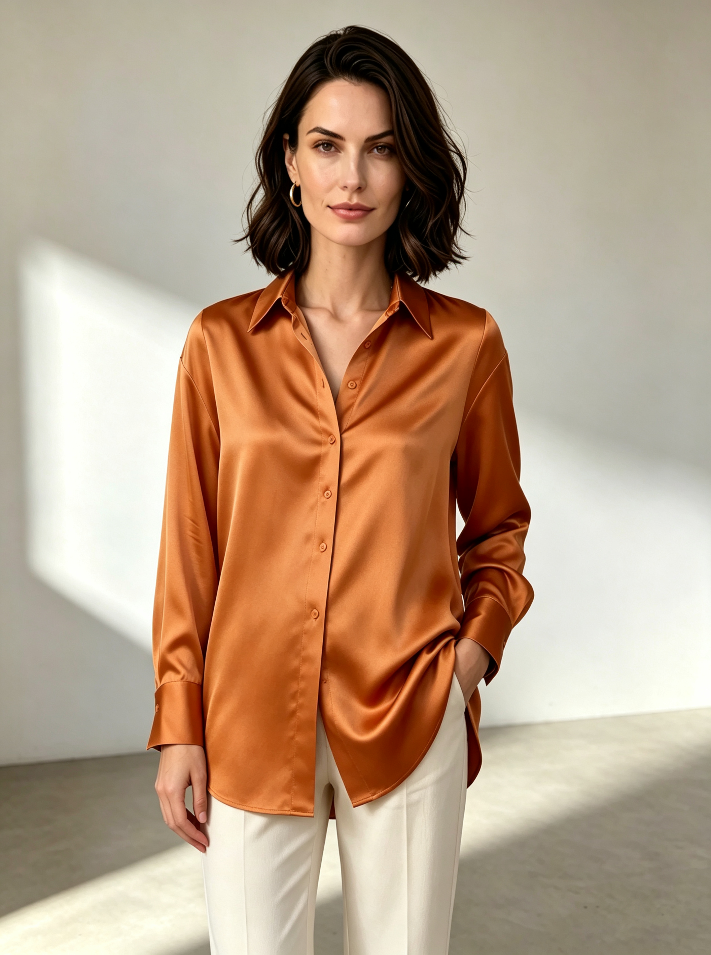Orange Solid Long Sleeves Regular Shirt