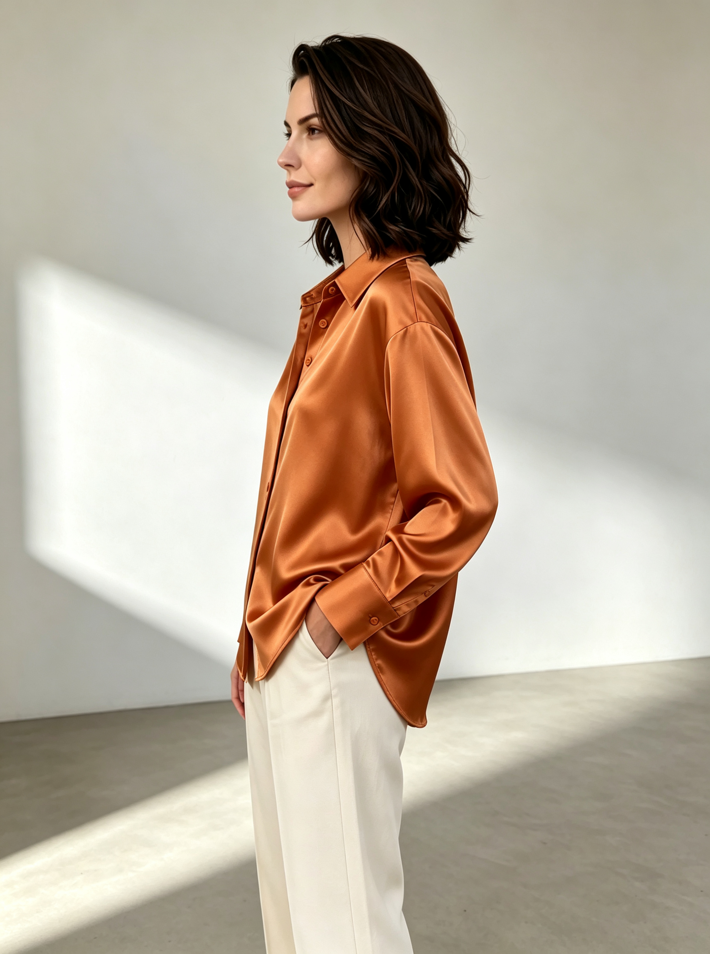 Orange Solid Long Sleeves Regular Shirt
