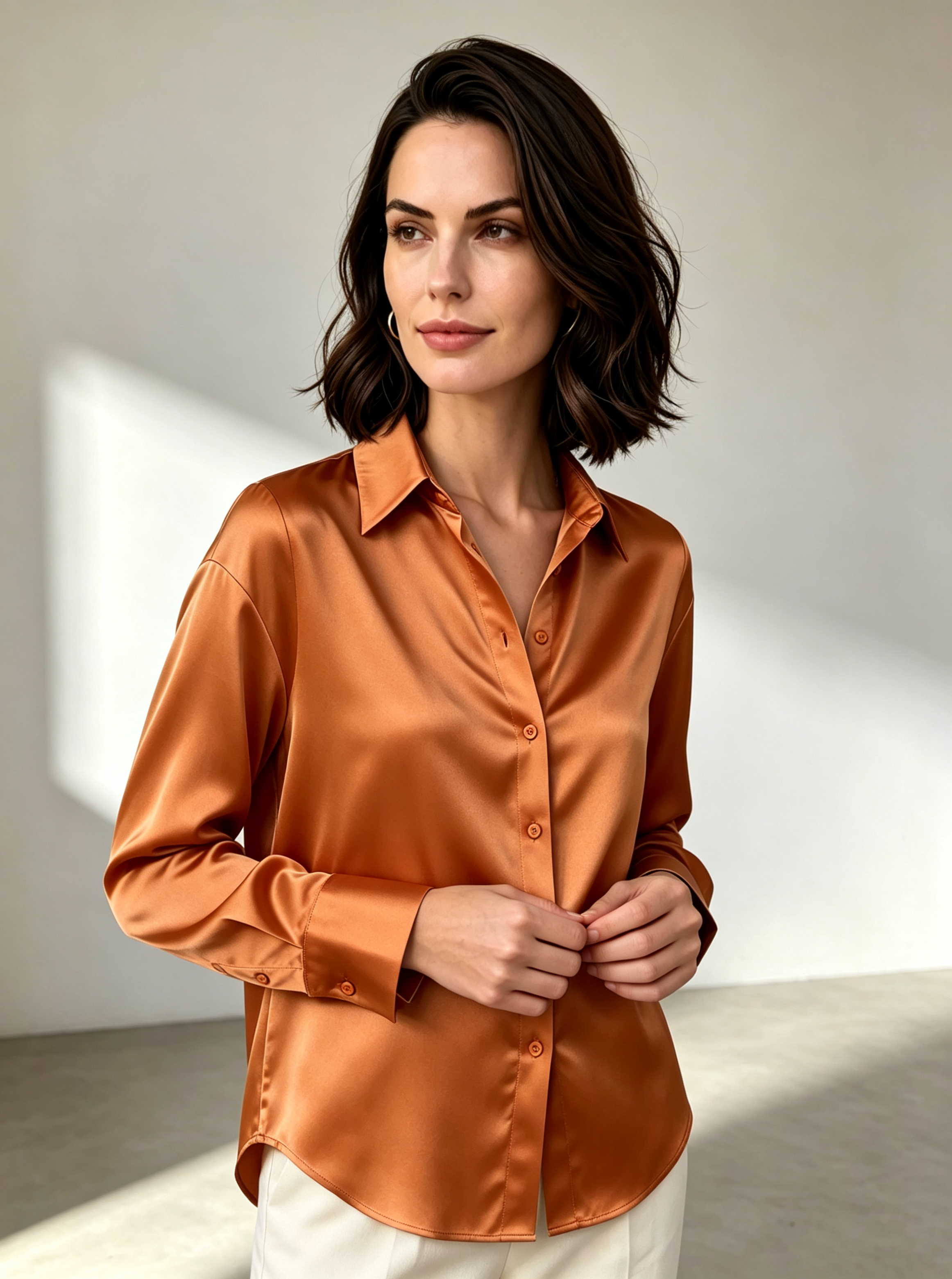 Orange Solid Long Sleeves Regular Shirt