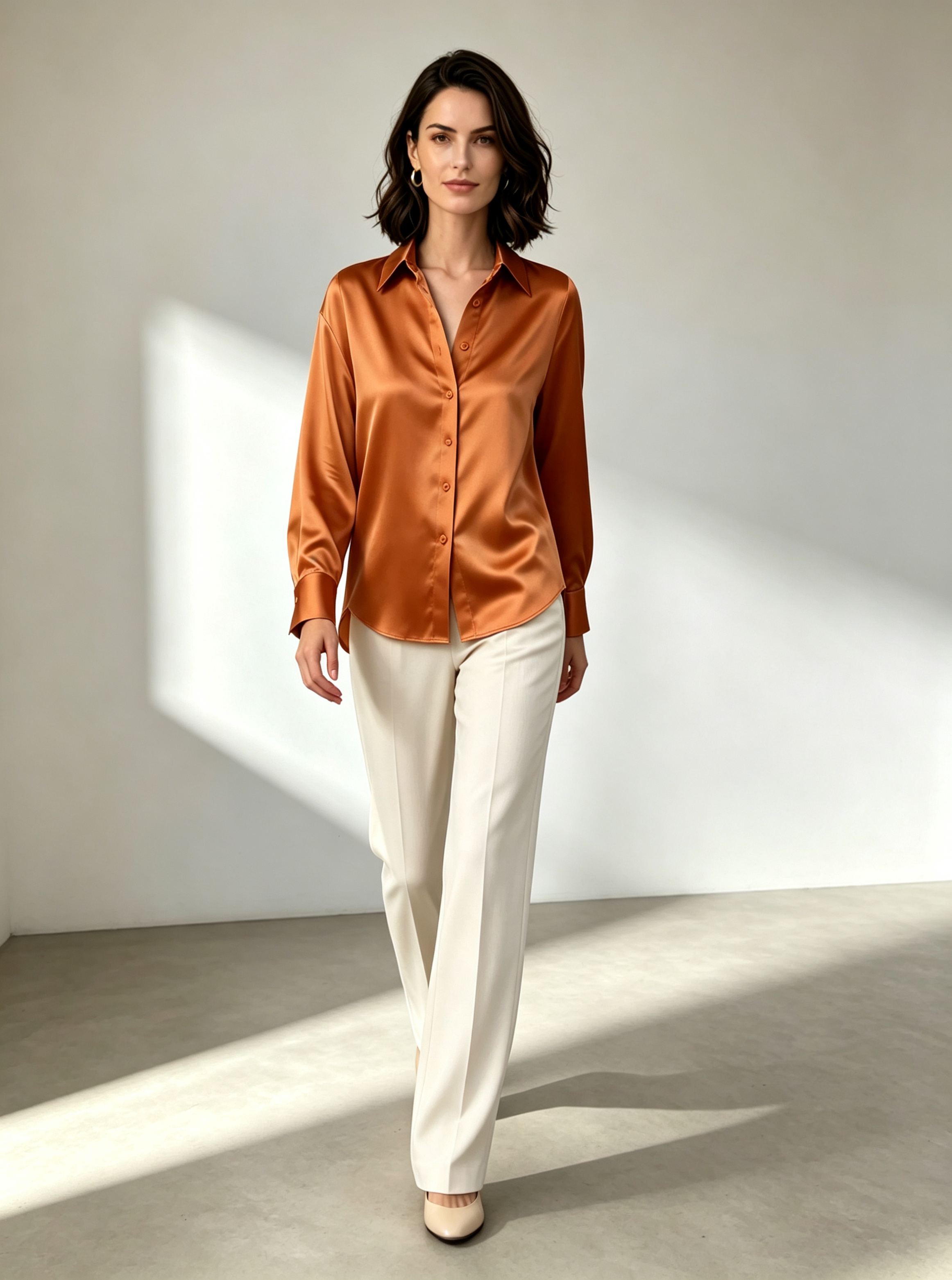 Orange Solid Long Sleeves Regular Shirt