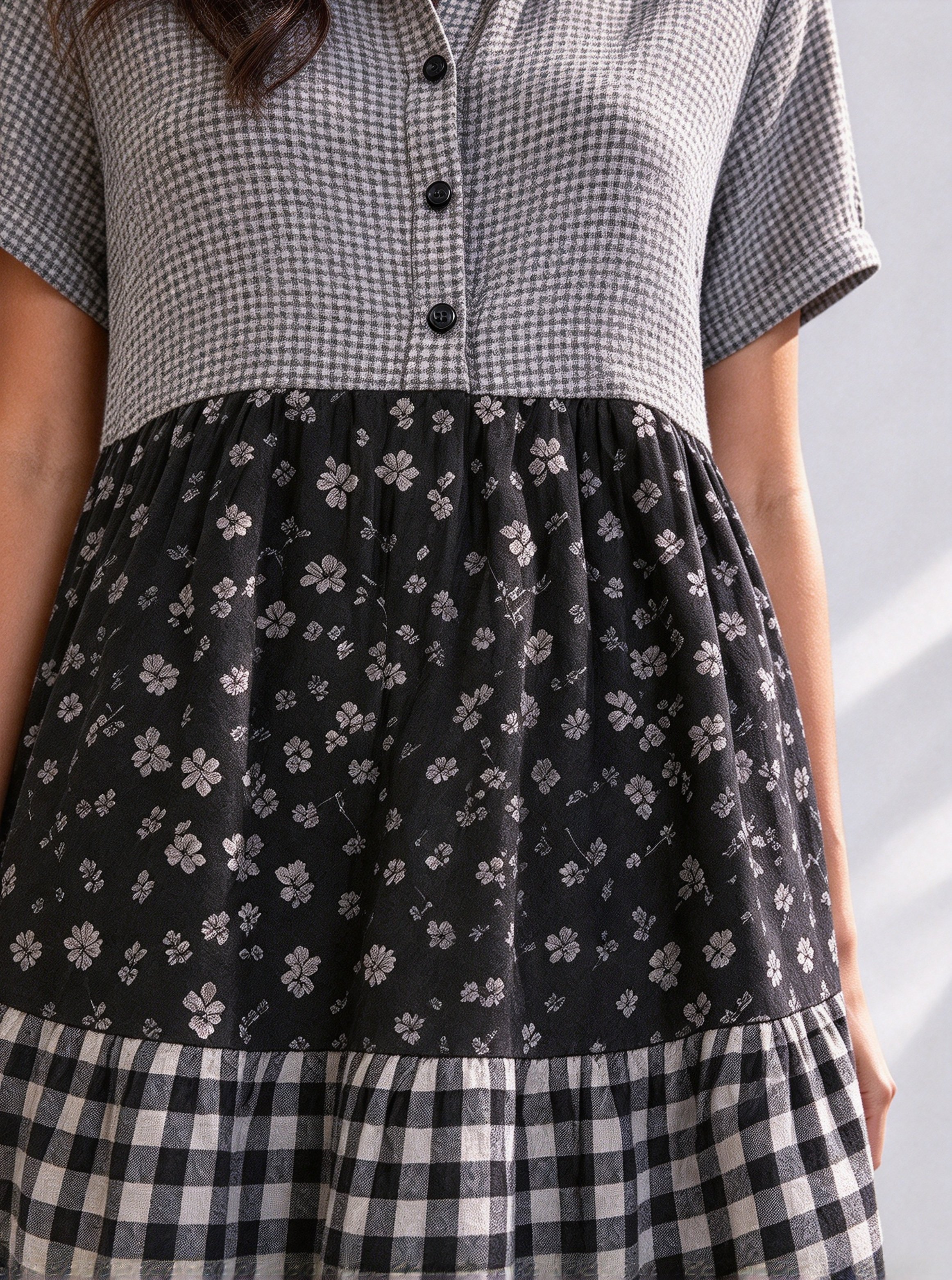 Multi Printed Collared Tiered Midi Dress