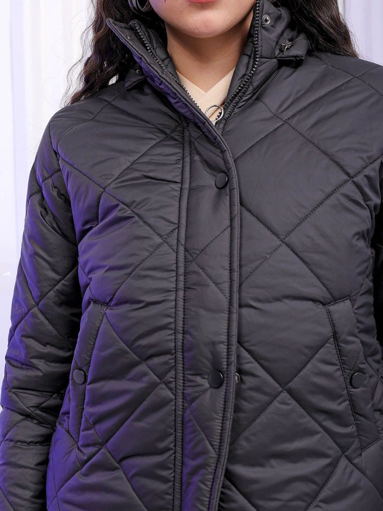 Black Quilted Slim Fit Padded Jacket with Long Sleeves