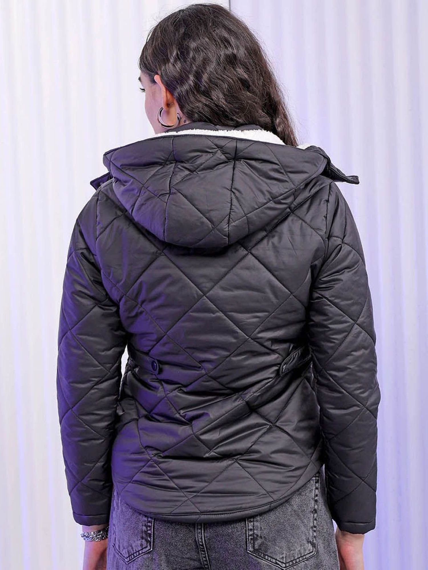 Black Quilted Slim Fit Padded Jacket with Long Sleeves