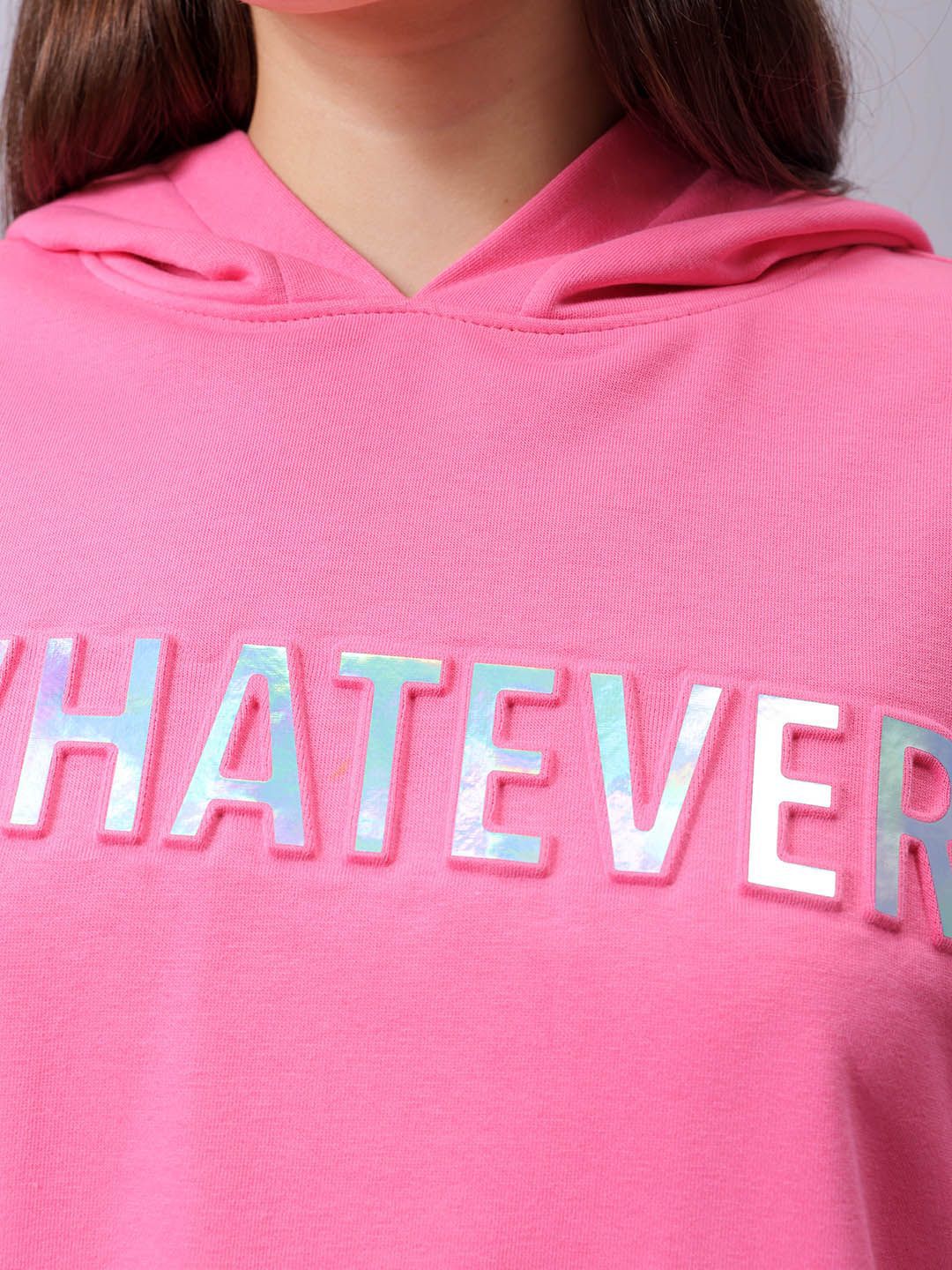 Pink Slogan Hoodie with Long Sleeves
