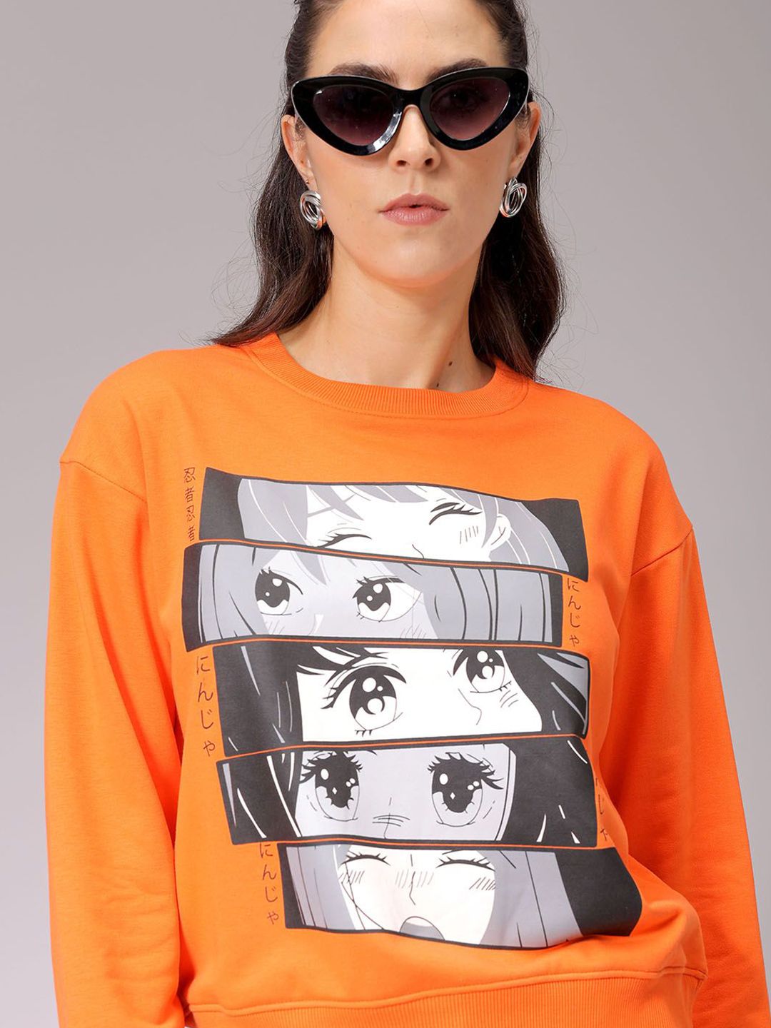 Orange Graphic Sweatshirt with Long Sleeves