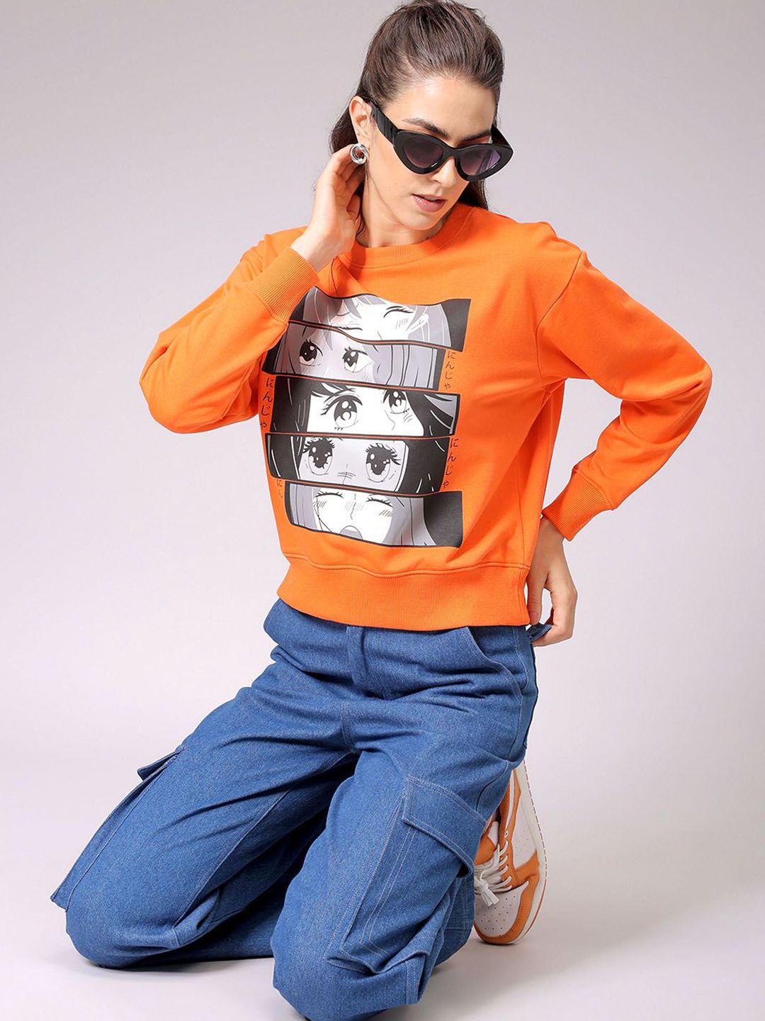 Orange Graphic Sweatshirt with Long Sleeves