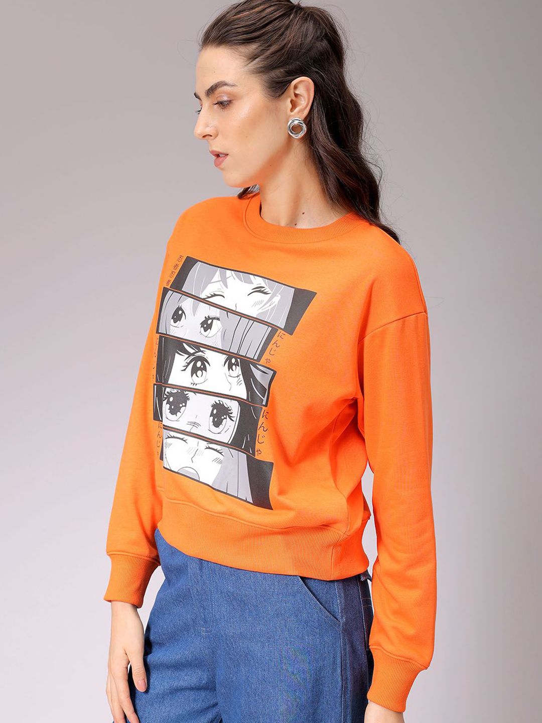 Orange Graphic Sweatshirt with Long Sleeves