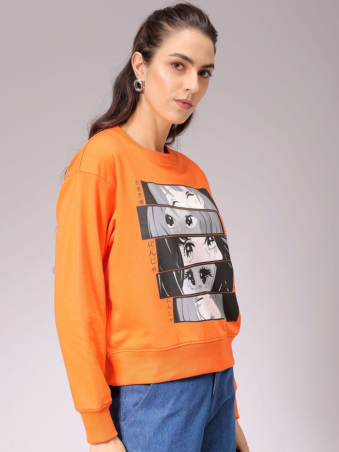 Orange Graphic Sweatshirt with Long Sleeves