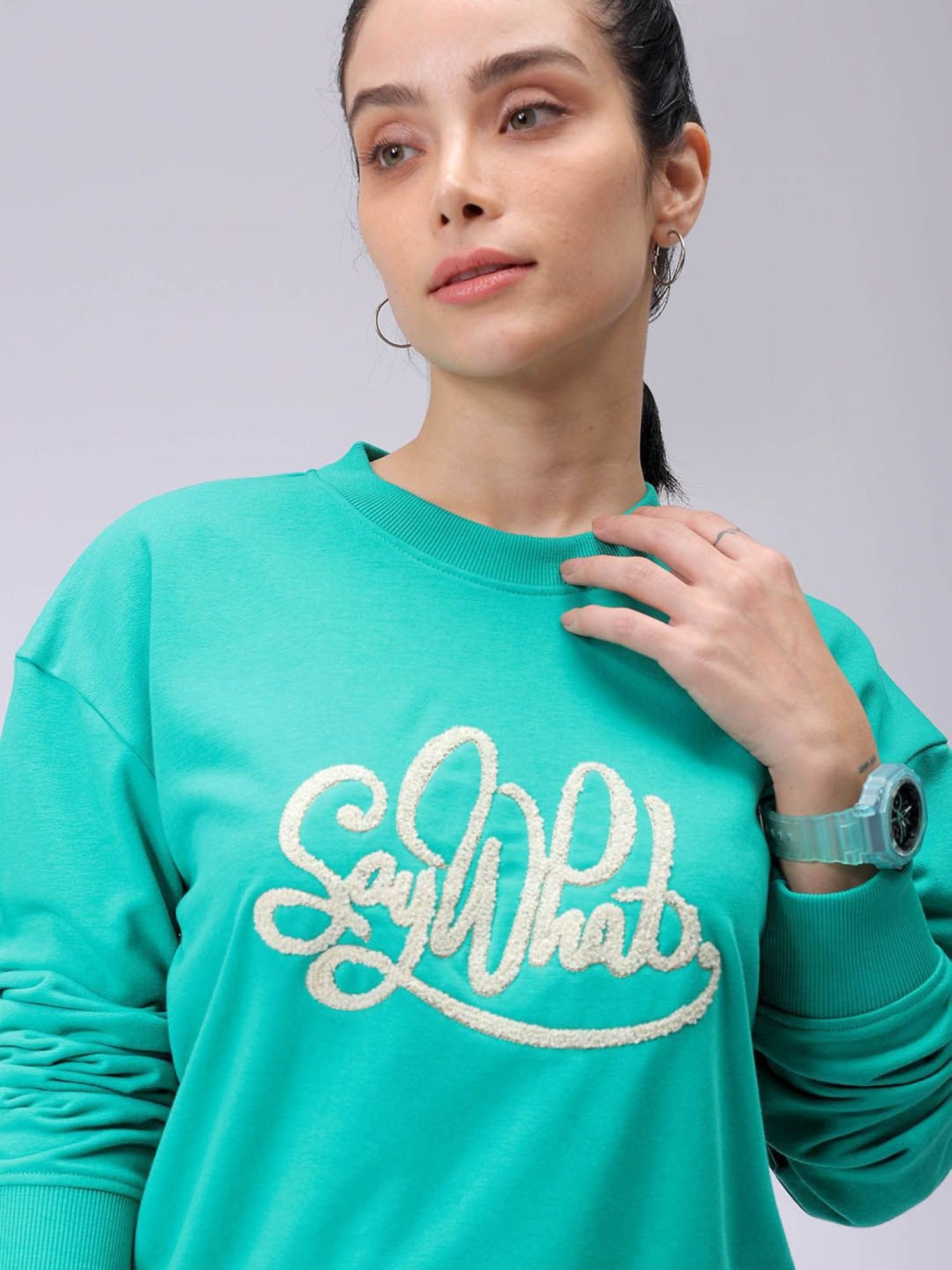 Green Slogan Sweatshirt with Long Sleeves