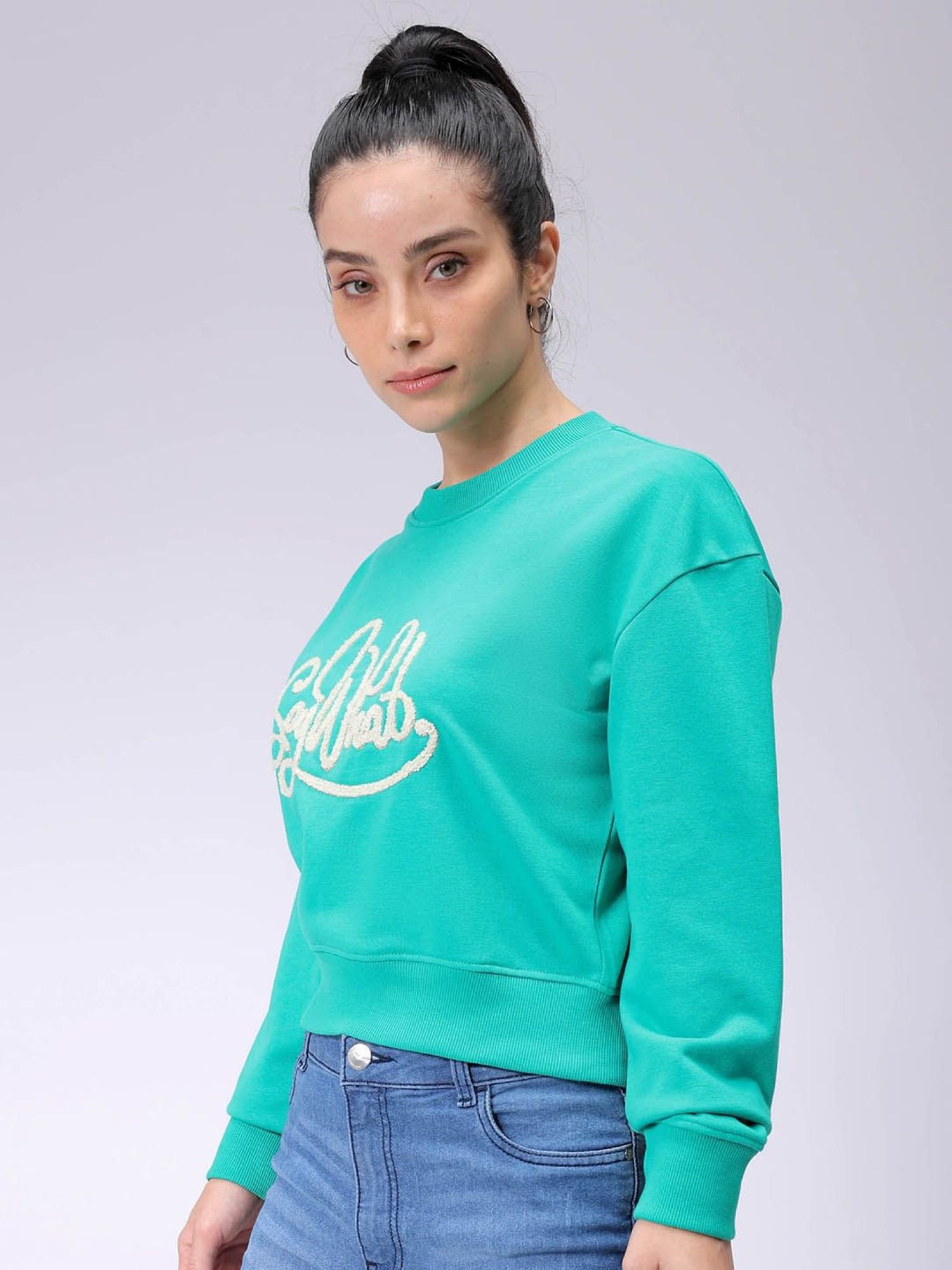 Green Slogan Sweatshirt with Long Sleeves