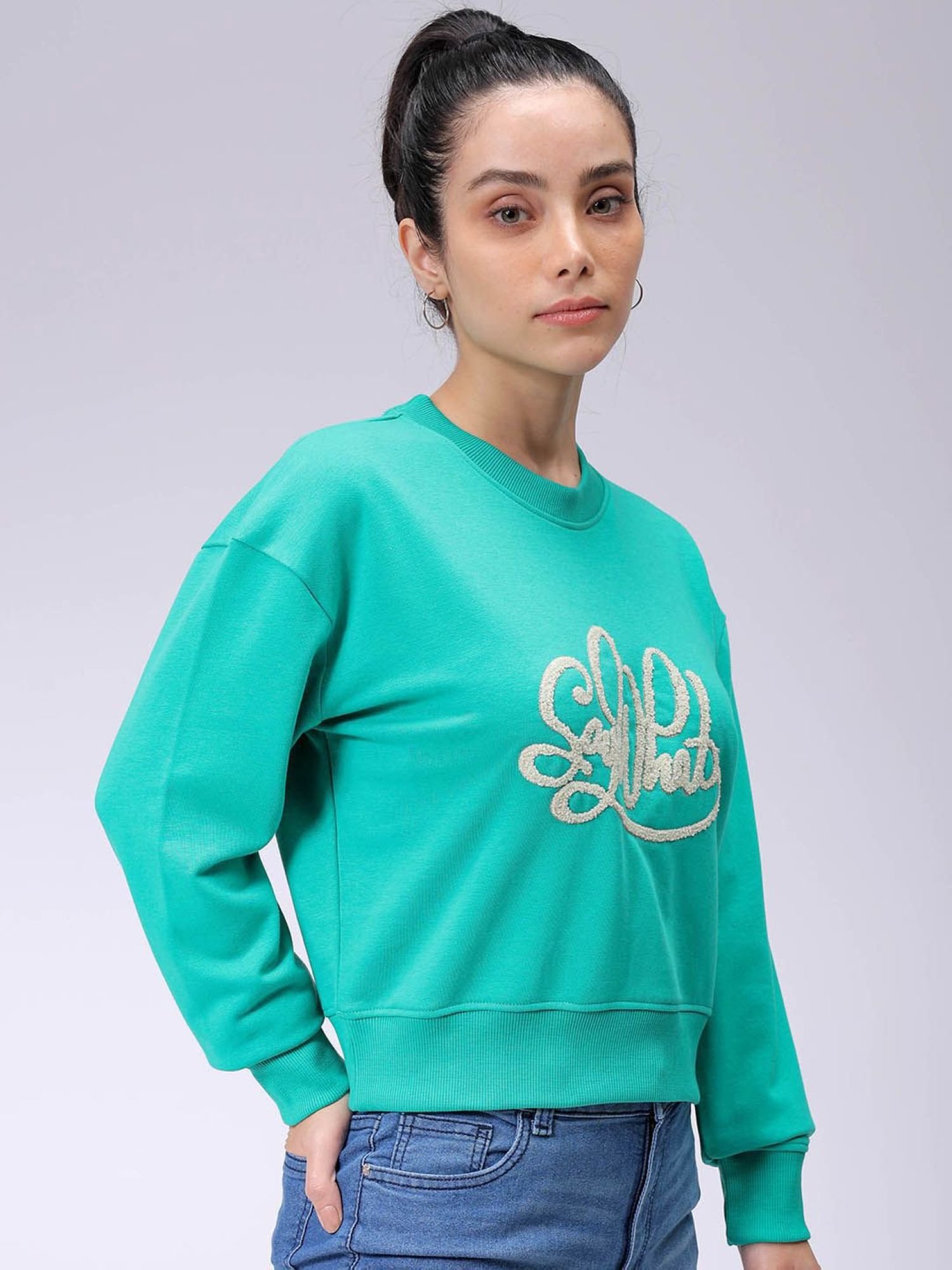 Green Slogan Sweatshirt with Long Sleeves
