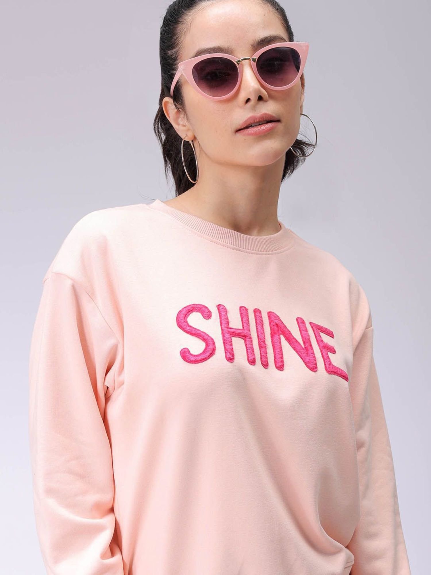 Pink Slogan Sweatshirt with Long Sleeves