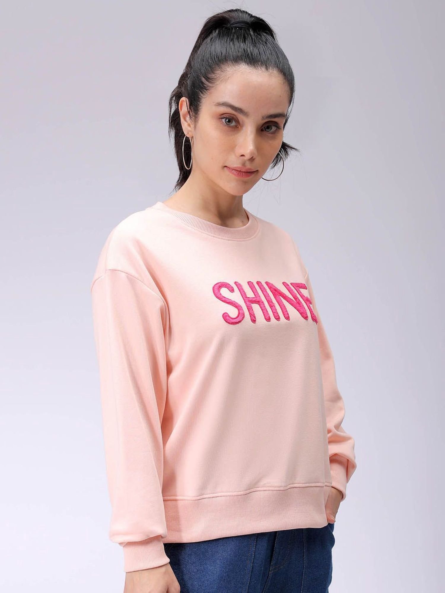 Pink Slogan Sweatshirt with Long Sleeves