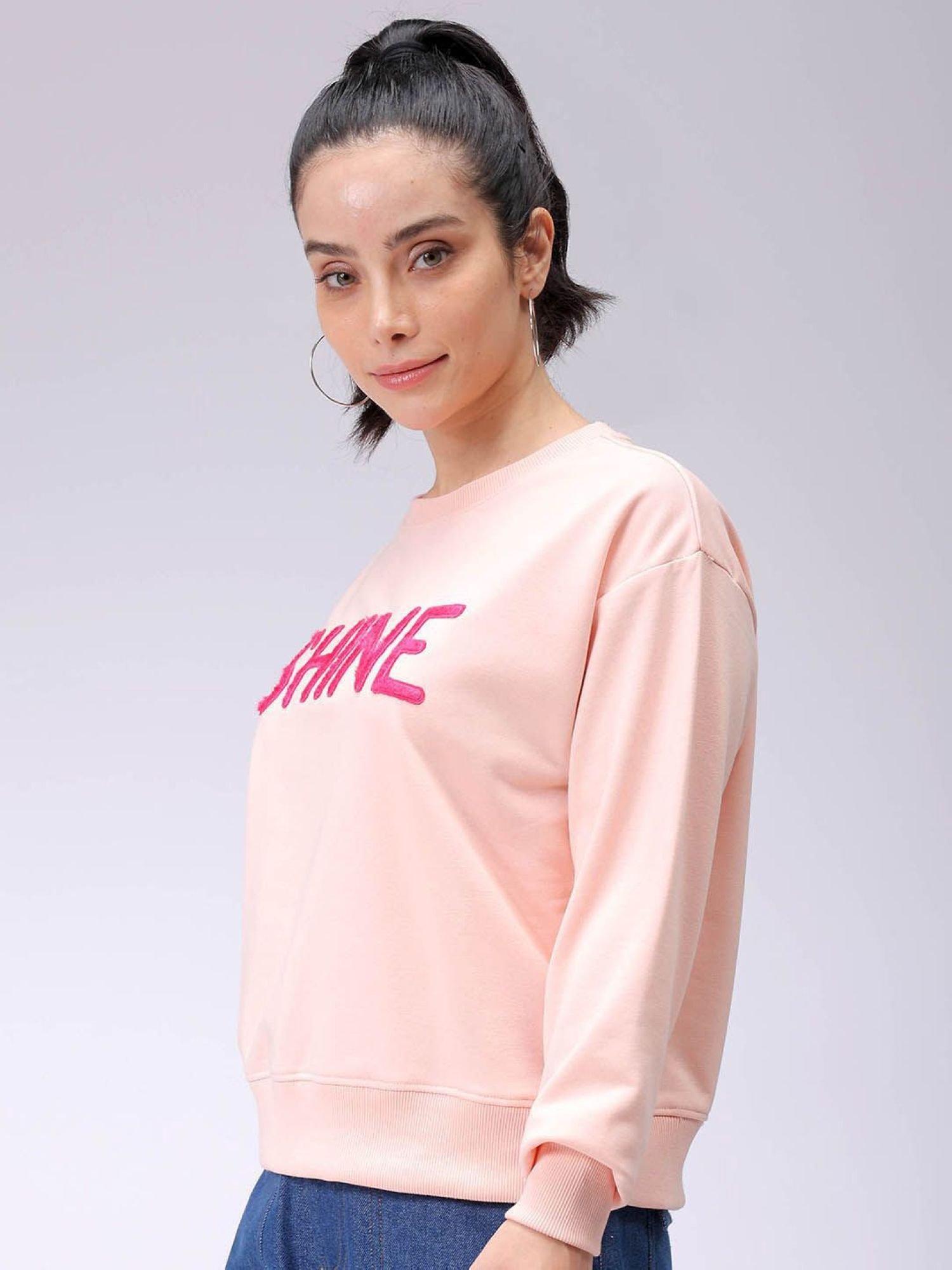 Pink Slogan Sweatshirt with Long Sleeves