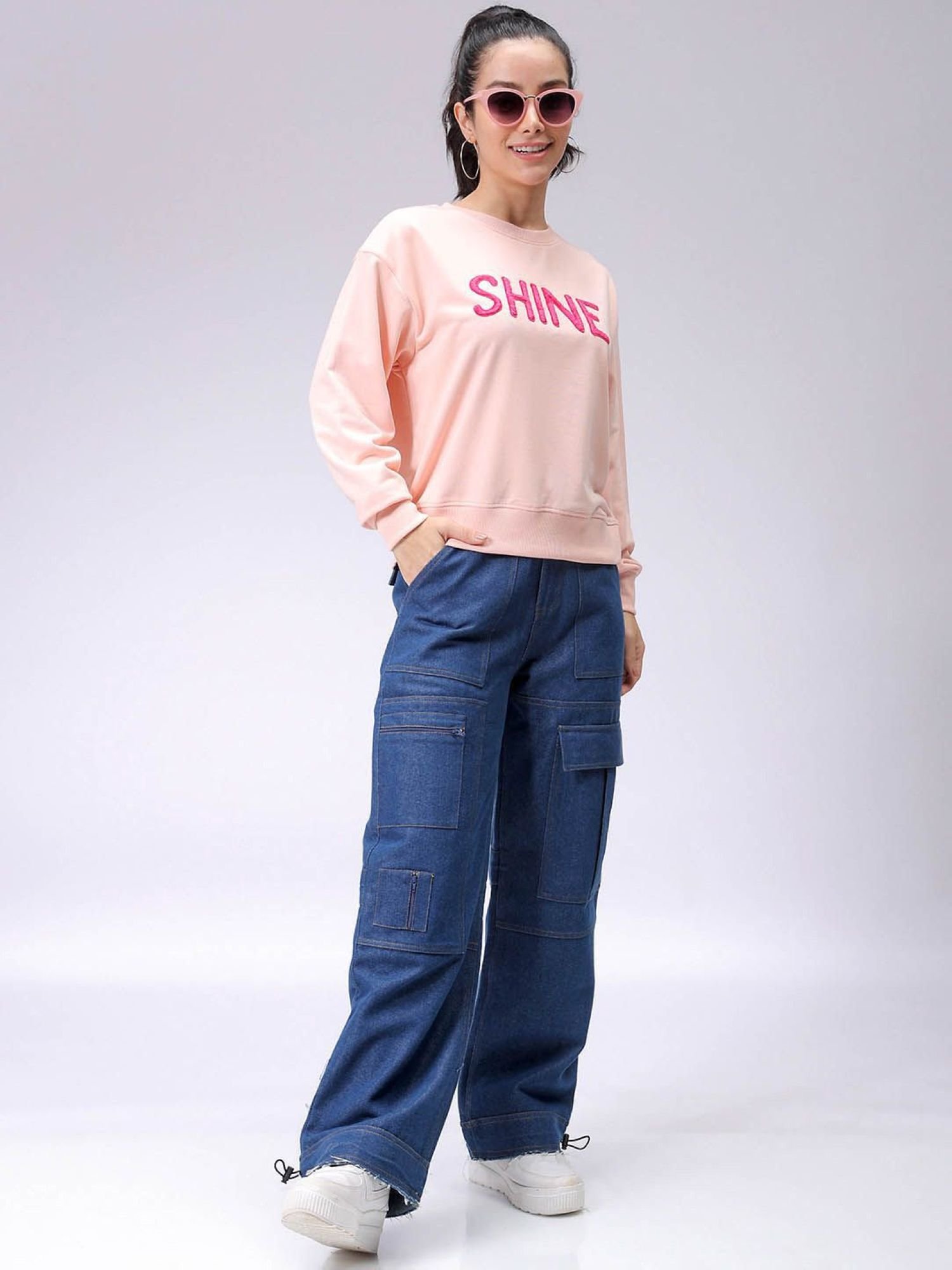 Pink Slogan Sweatshirt with Long Sleeves