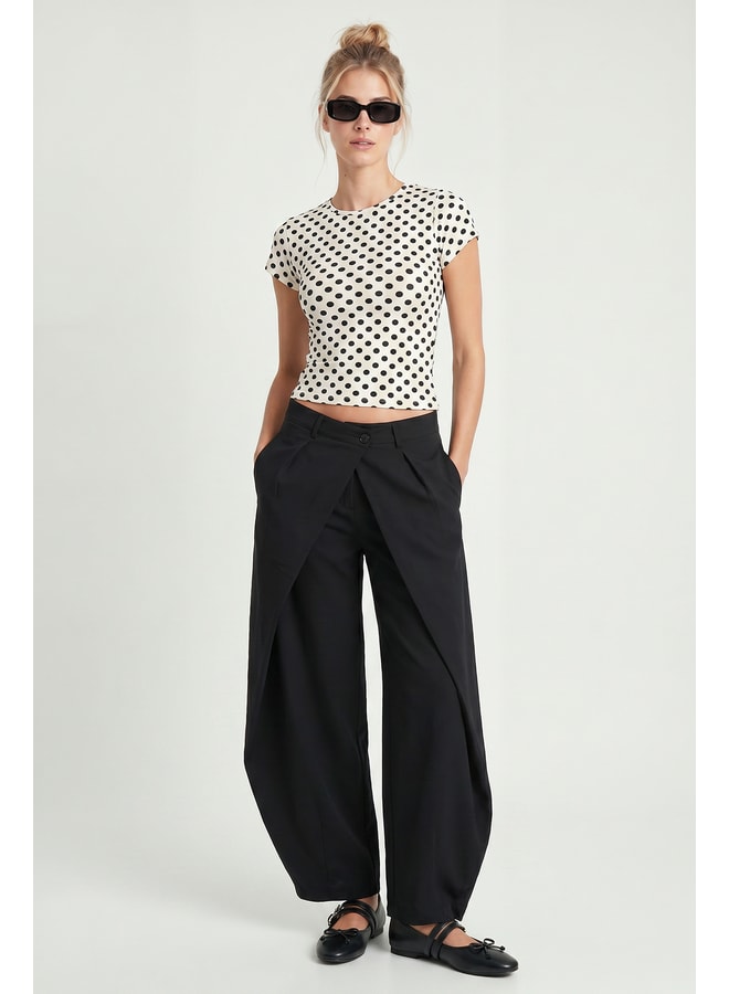 White Polka Dot Round Neck Fitted T-Shirt
