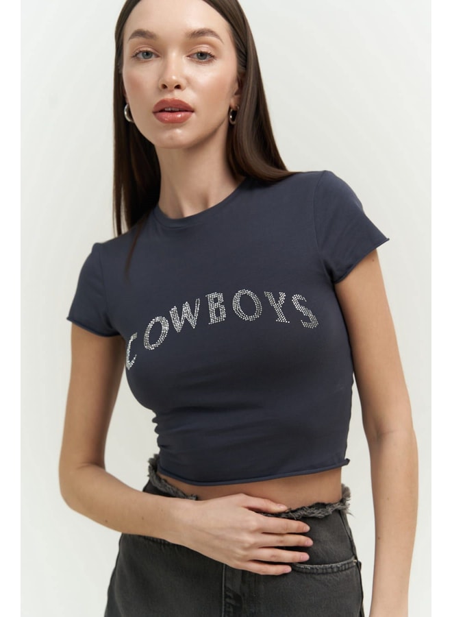 Grey Graphic Round Neck Regular T-Shirt