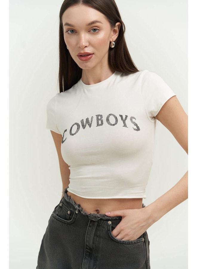 White Graphic Round Neck Skinny T-Shirt