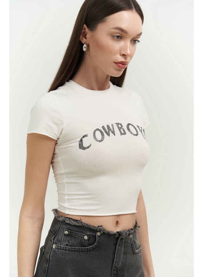White Graphic Round Neck Skinny T-Shirt