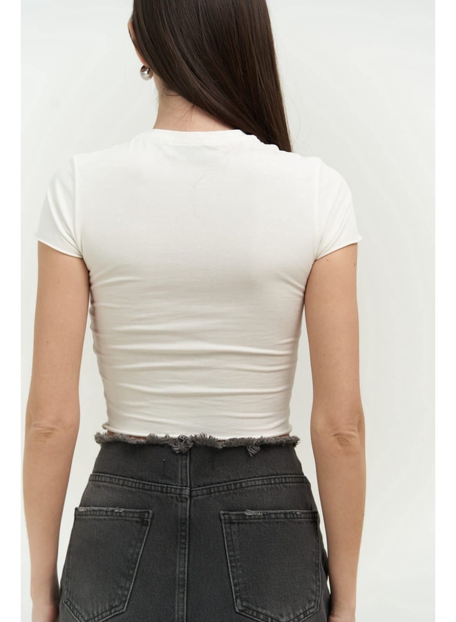 White Graphic Round Neck Skinny T-Shirt
