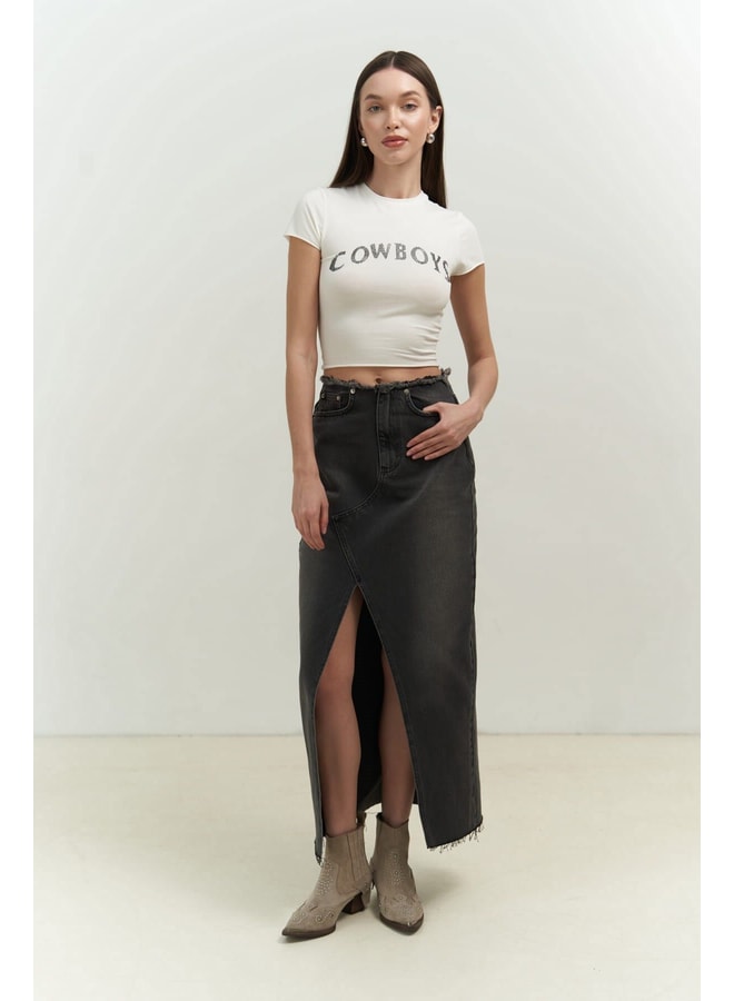 White Graphic Round Neck Skinny T-Shirt