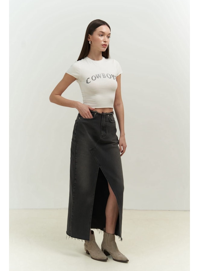White Graphic Round Neck Skinny T-Shirt