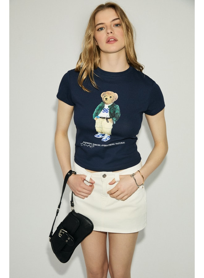 Navy Blue Graphic Round Neck Regular T-Shirt