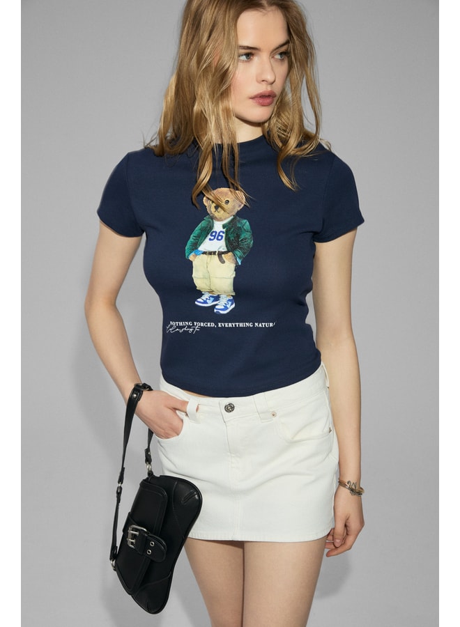 Navy Blue Graphic Round Neck Regular T-Shirt