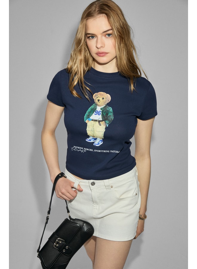 Navy Blue Graphic Round Neck Regular T-Shirt