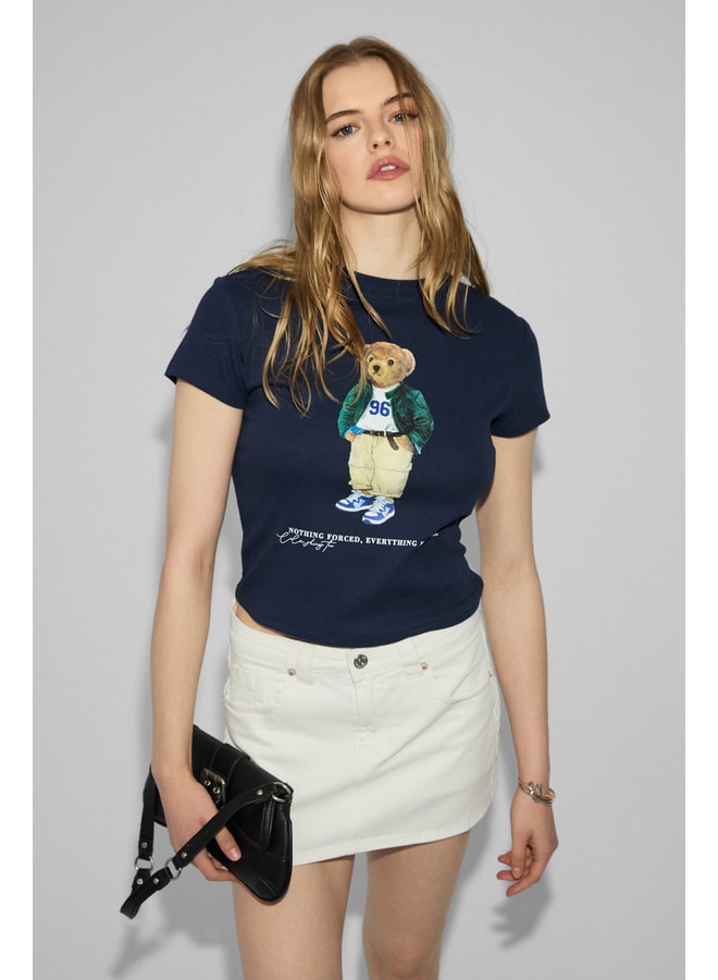 Navy Blue Graphic Round Neck Regular T-Shirt