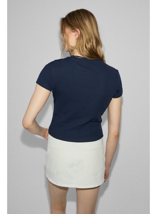Navy Blue Graphic Round Neck Regular T-Shirt