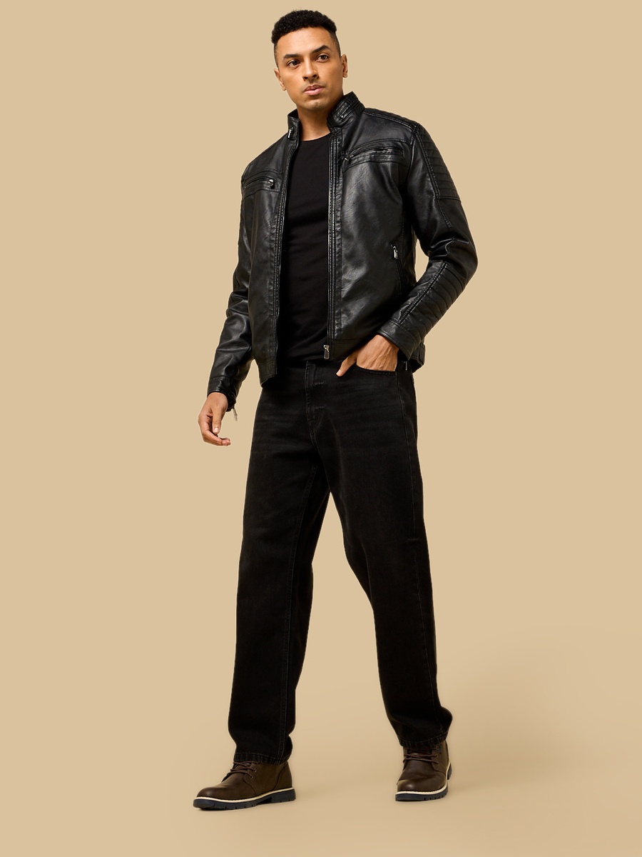 Shearling Lined Pleather Biker Jacket
