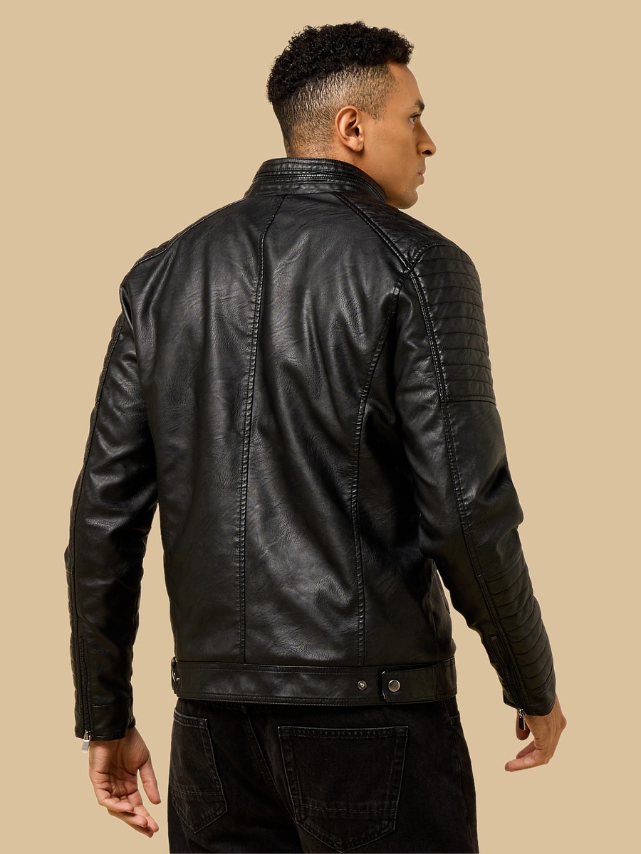 Shearling Lined Pleather Biker Jacket