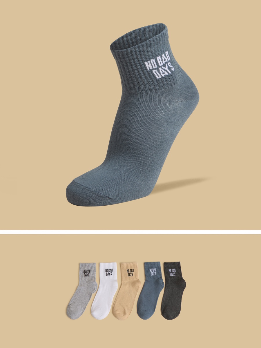 Pack of 5 - Slogan Print Ankle Length Socks