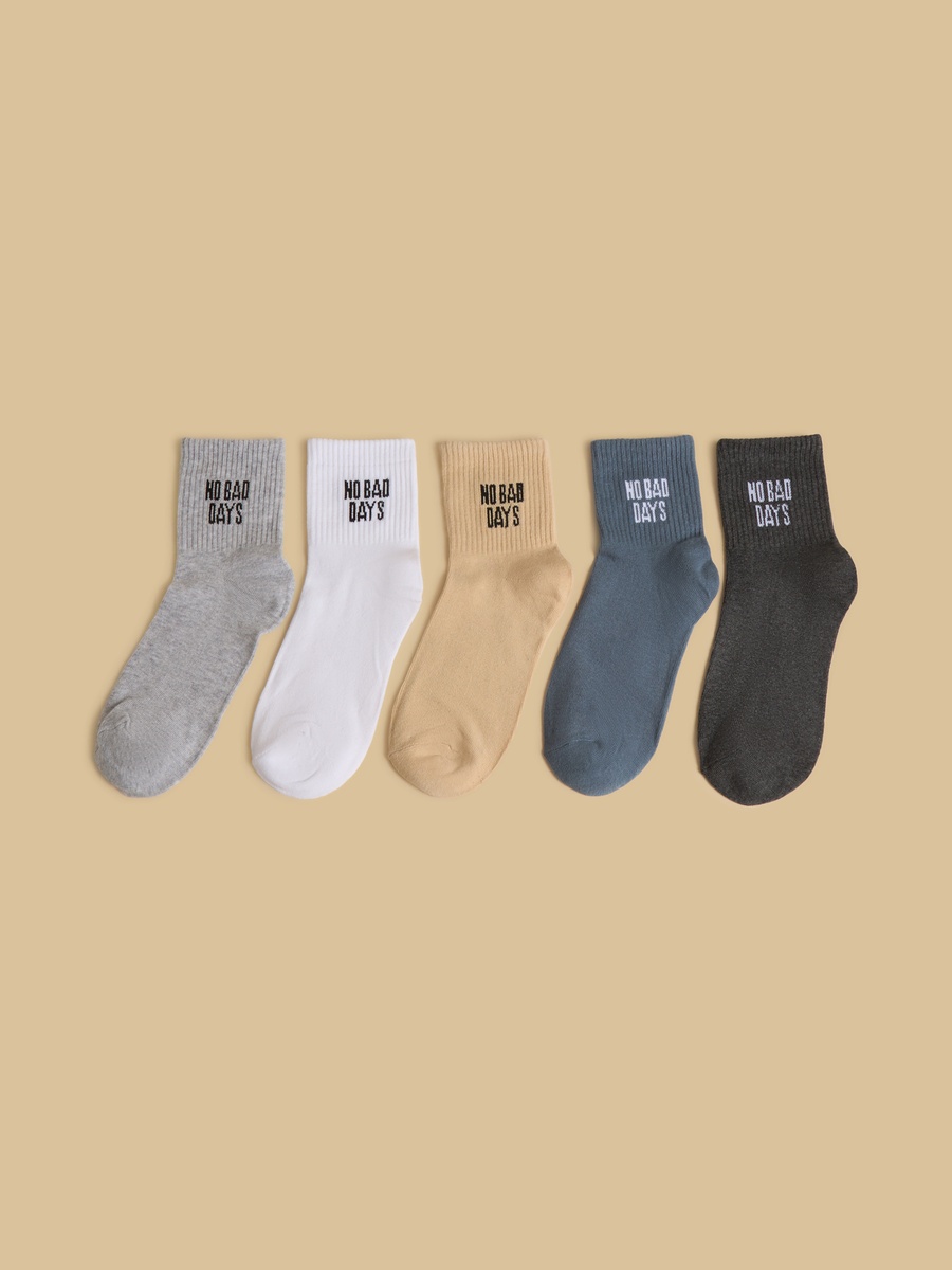 Pack of 5 - Slogan Print Ankle Length Socks