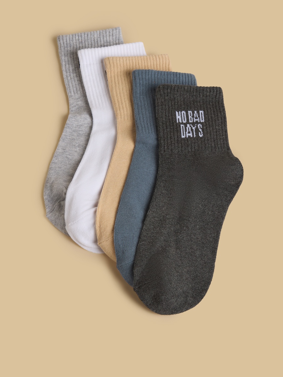 Pack of 5 - Slogan Print Ankle Length Socks