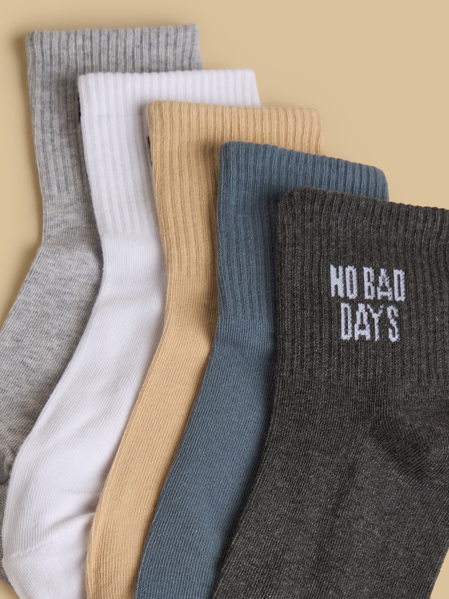 Pack of 5 - Slogan Print Ankle Length Socks