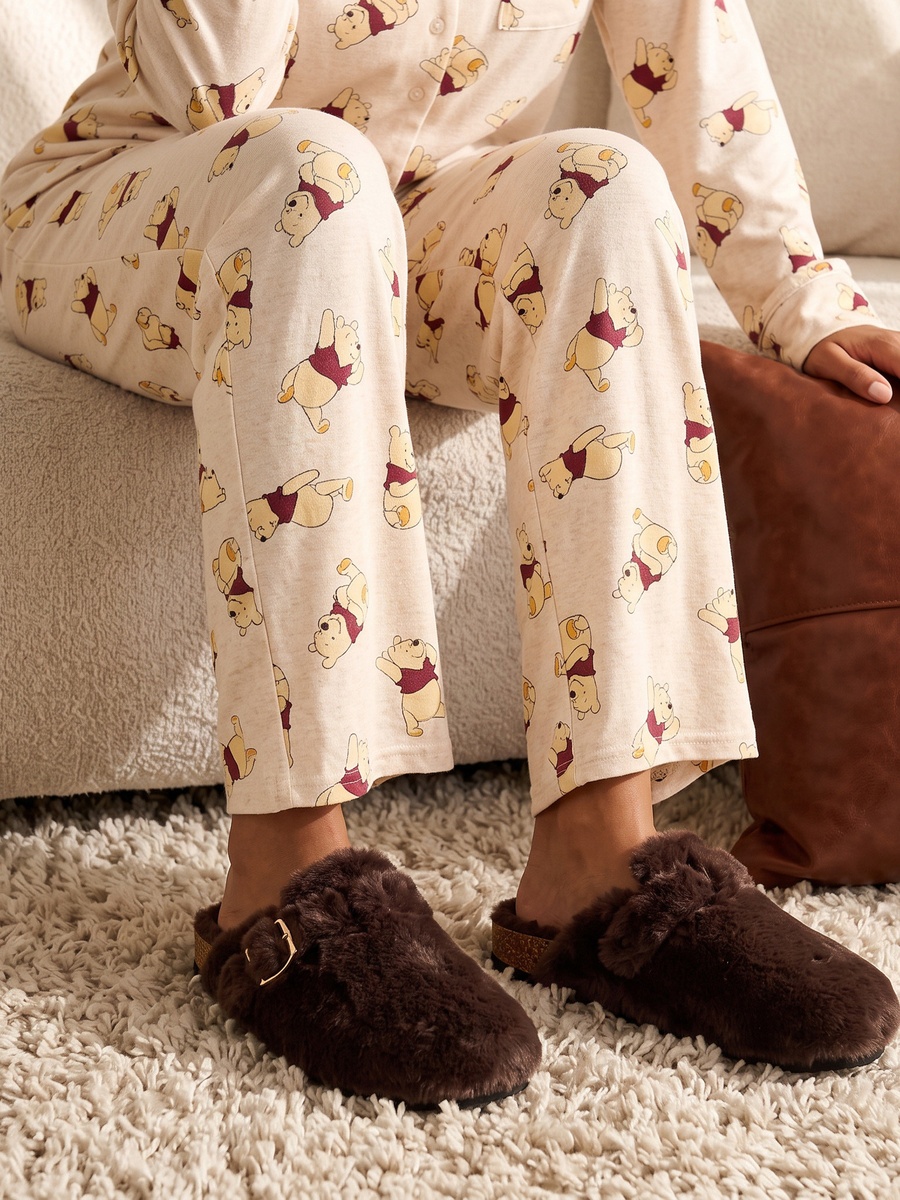 Buckle Accent Plush Bedroom Mules