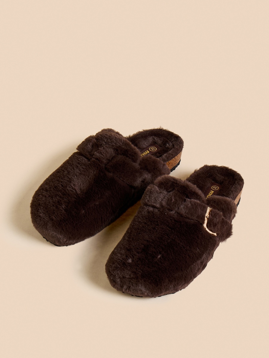 Buckle Accent Plush Bedroom Mules